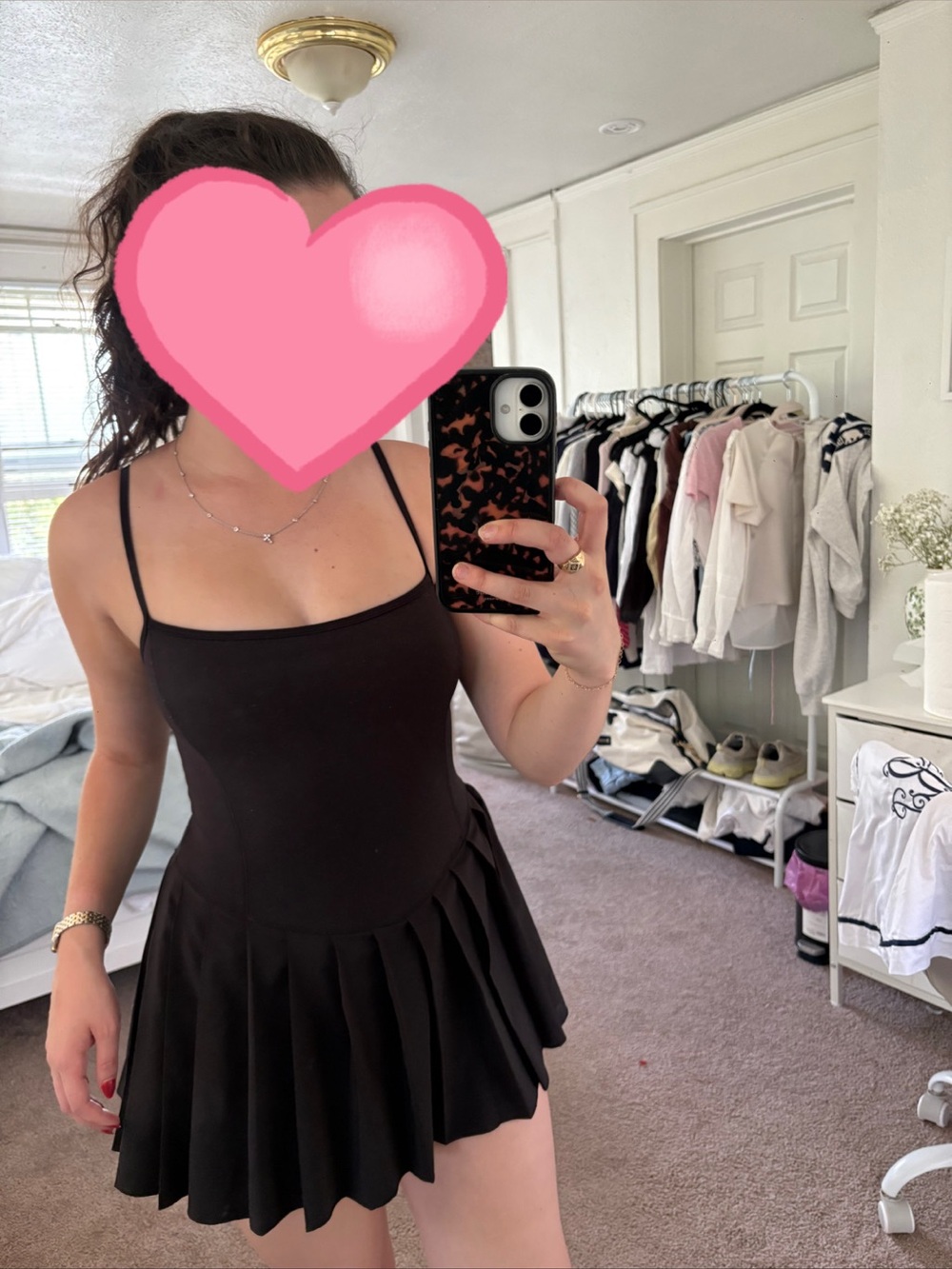 Garage Black Spaghetti-Strap Pleated Mini Dress